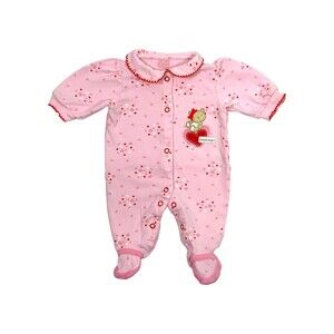 Child of Mine by Carters Newborn Pink Teddy Bear Heart Footed Pajamas Sleepsuit